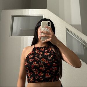 Forever 21 Black and Red Floral Tank Top